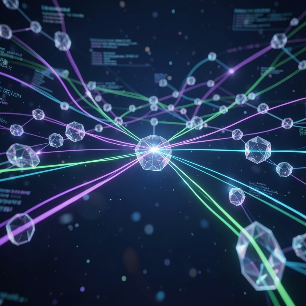 Decentralized digital knowledge matrix with glowing nodes